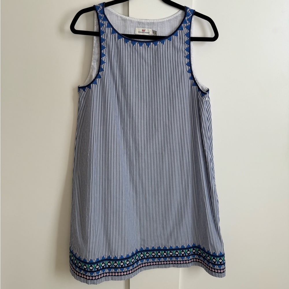 Vineyard Vines Geo Prep Embroidery Stripe Shift Dress A-line Swing Sleeveless 10 - Picture 4 of 10